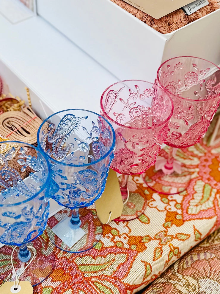 Paisley Acrylic Wineglass Duo | Blue